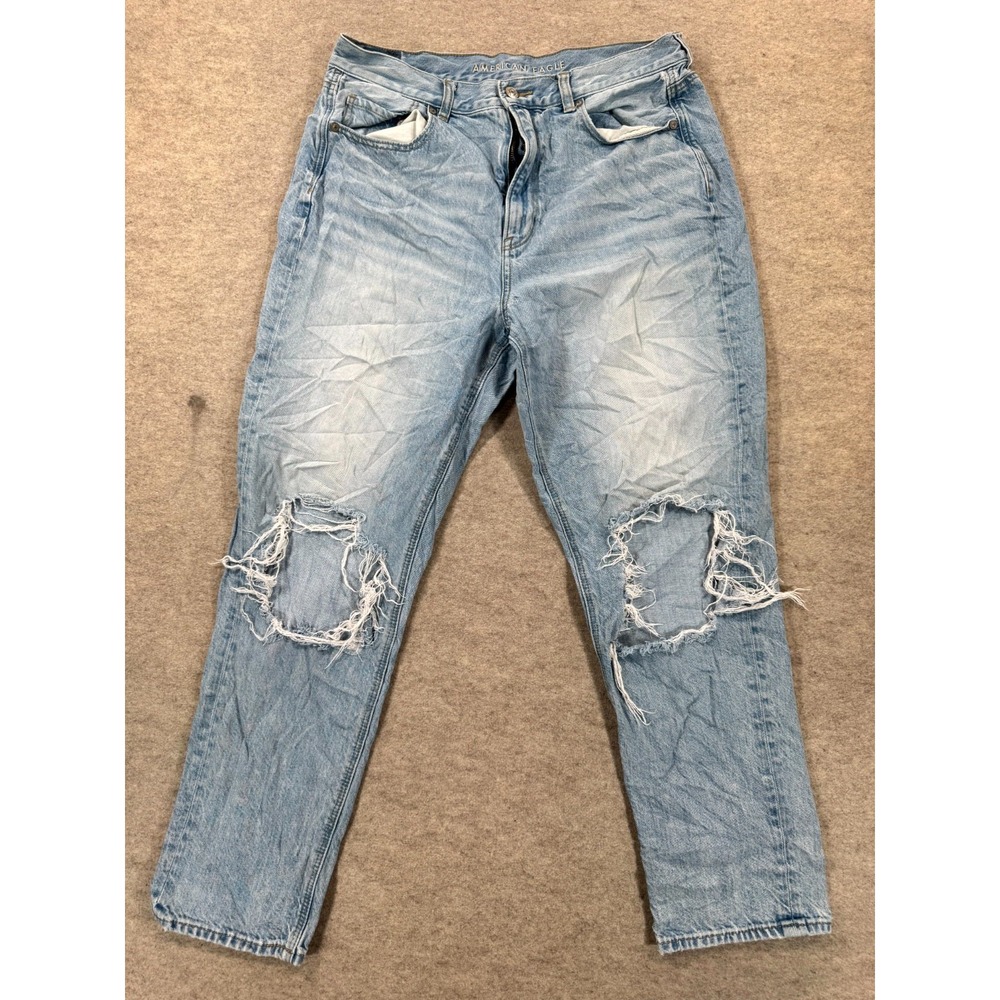 American Eagle Outfitters Mom Jeans Womens 12 Blue Denim Distressed High Rise